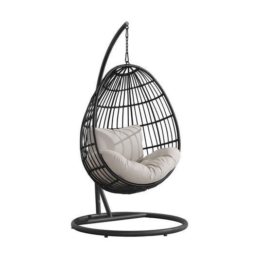 Picket House Furnishings - Fresca Swing Egg Chair with Base and Pillar - Dark Grey and Olefin Beige - O-16230-10311-120 veiw 1