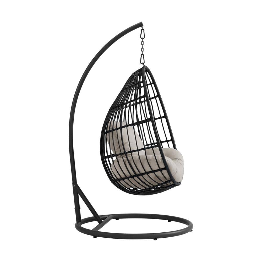 Picket House Furnishings - Fresca Swing Egg Chair with Base and Pillar - Dark Grey and Olefin Beige - O-16230-10311-120 veiw 3