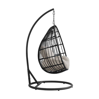 Picket House Furnishings - Fresca Swing Egg Chair with Base and Pillar - Dark Grey and Olefin Beige - O-16230-10311-120 veiw 3