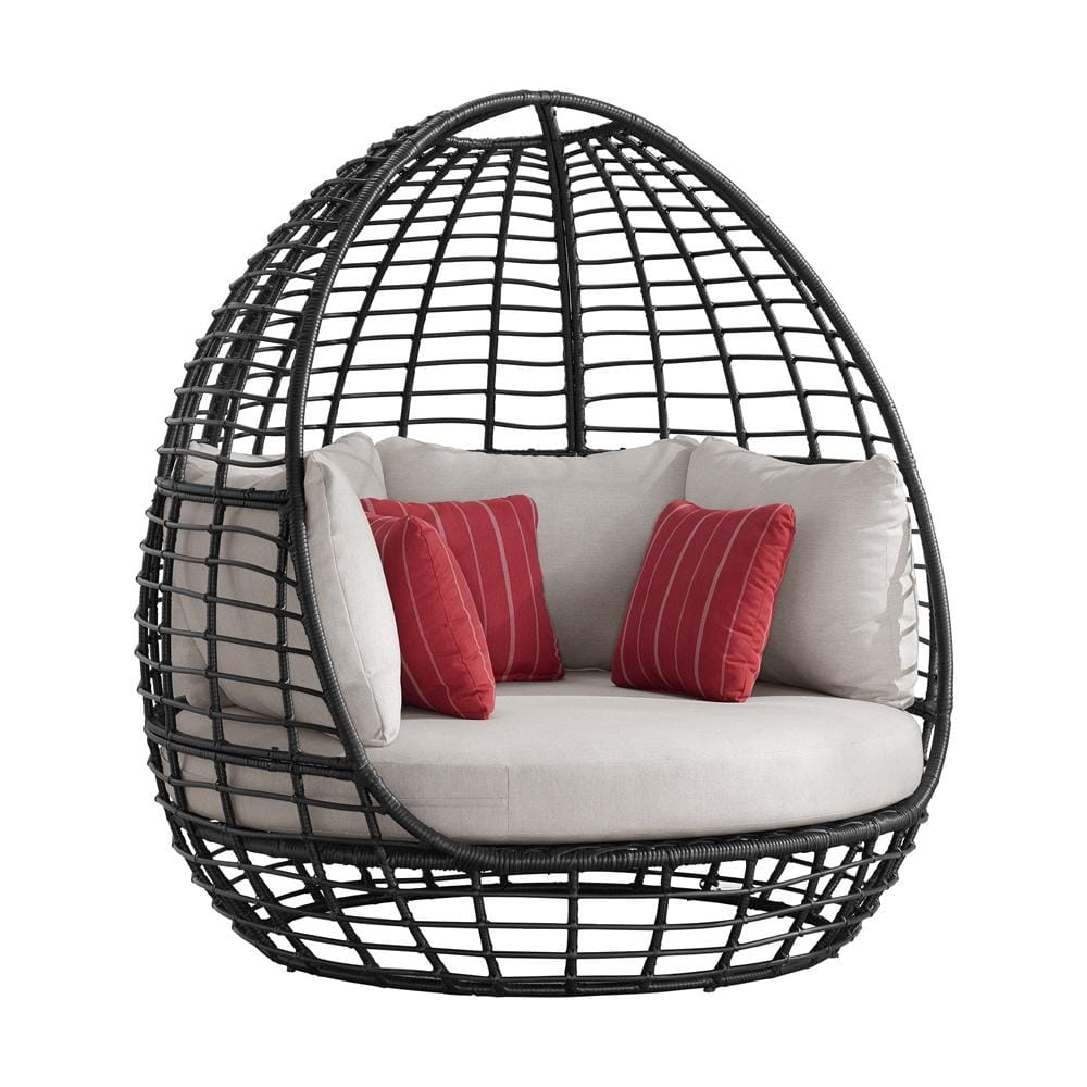 Picket House Furnishings - Fresca Twin Egg Chair - Dark Grey and Olefin Beige with 3 Pillows - O-16230-10311-121 veiw 1