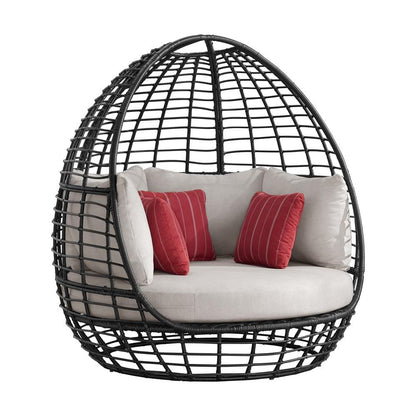 Picket House Furnishings - Fresca Twin Egg Chair - Dark Grey and Olefin Beige with 3 Pillows - O-16230-10311-121 veiw 1