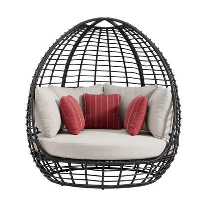 Picket House Furnishings - Fresca Twin Egg Chair - Dark Grey and Olefin Beige with 3 Pillows - O-16230-10311-121 veiw 2