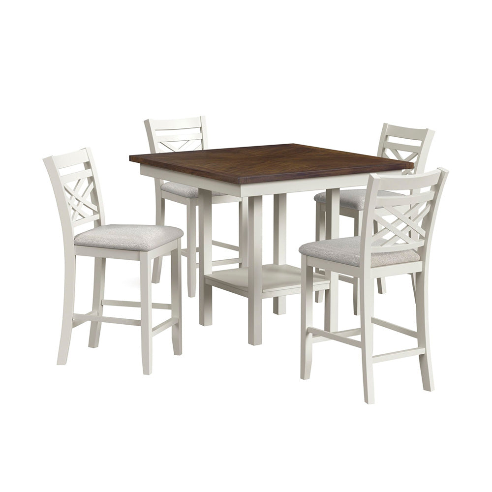 Picket House Furnishings - Gill 5PC Counter Set with Table and 4 UPH Seat & Wood Back Chairs in Medium Brown & White - D-16720-7-5CS3 view 1