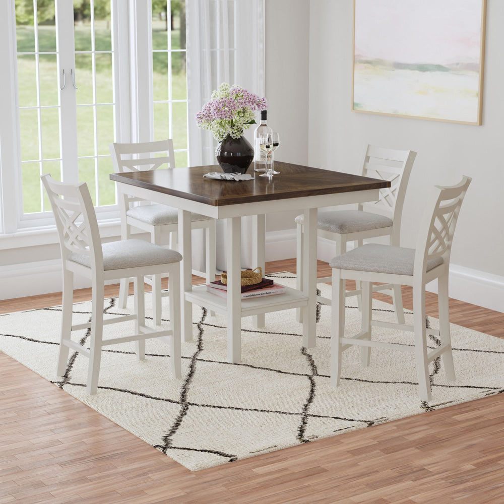 Picket House Furnishings - Gill 5PC Counter Set with Table and 4 UPH Seat & Wood Back Chairs in Medium Brown & White - D-16720-7-5CS3 view 3