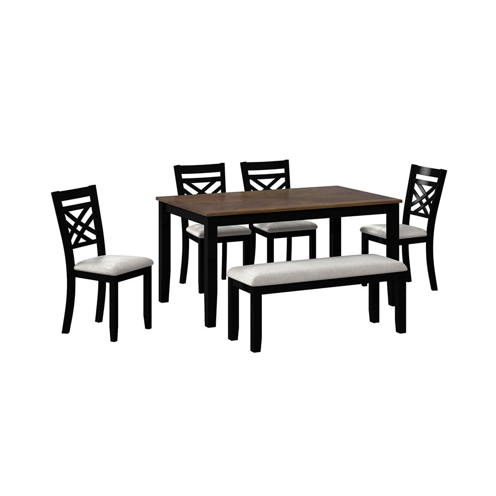 Picket House Furnishings - Gill 6PC Dining Set with Table, 4 Wood Back and UPH Seat Chairs, and Bench in Medium Brown & Black - D-16720-8-6DS3 view 1