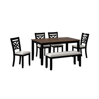 Picket House Furnishings - Gill 6PC Dining Set with Table, 4 Wood Back and UPH Seat Chairs, and Bench in Medium Brown & Black - D-16720-8-6DS3 view 1