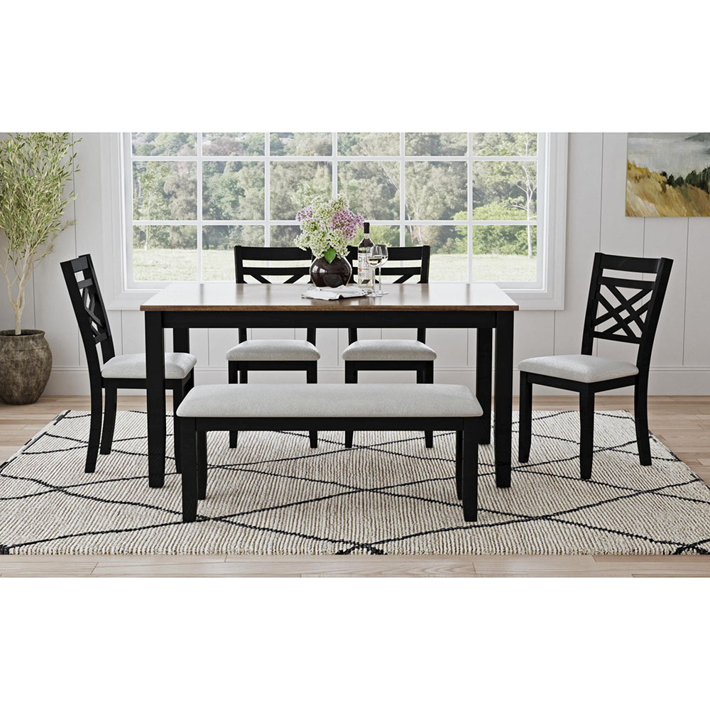 Picket House Furnishings - Gill 6PC Dining Set with Table, 4 Wood Back and UPH Seat Chairs, and Bench in Medium Brown & Black - D-16720-8-6DS3 view 3