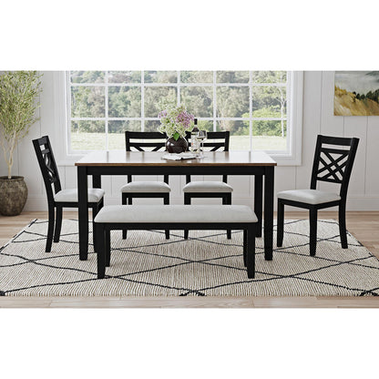 Picket House Furnishings - Gill 6PC Dining Set with Table, 4 Wood Back and UPH Seat Chairs, and Bench in Medium Brown & Black - D-16720-8-6DS3 view 3