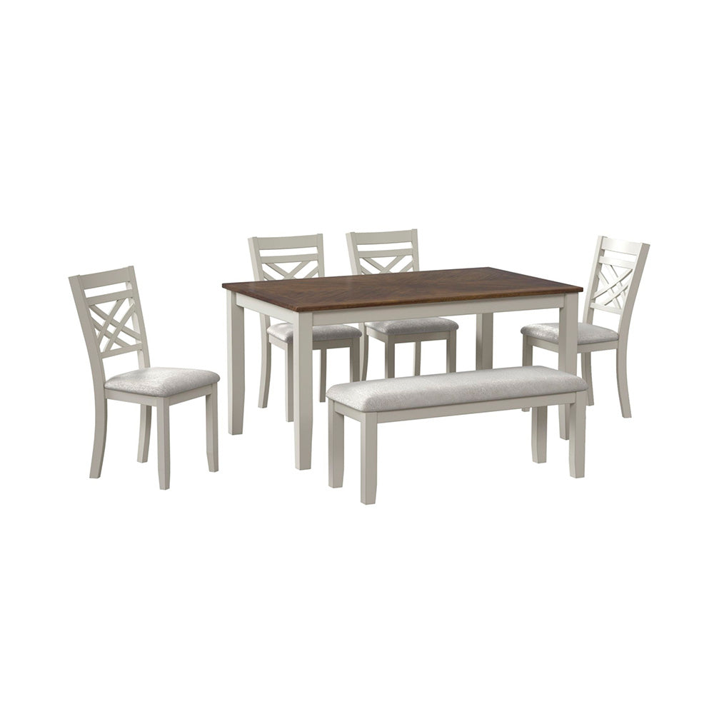 Picket House Furnishings - Gill 6PC Dining Set with Table, 4 Wood Back and UPH Seat Chairs, and Bench in Medium Brown & White - D-16720-7-6DS3 view 1