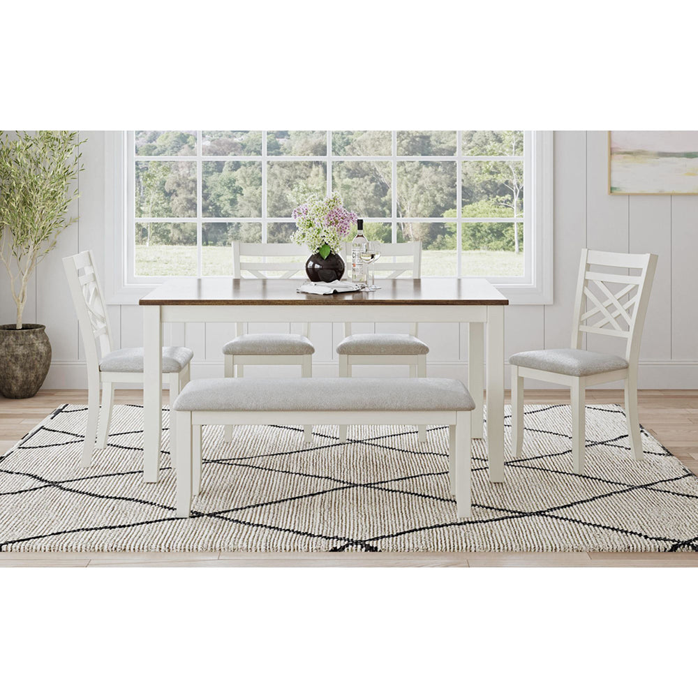 Picket House Furnishings - Gill 6PC Dining Set with Table, 4 Wood Back and UPH Seat Chairs, and Bench in Medium Brown & White - D-16720-7-6DS3 view 3