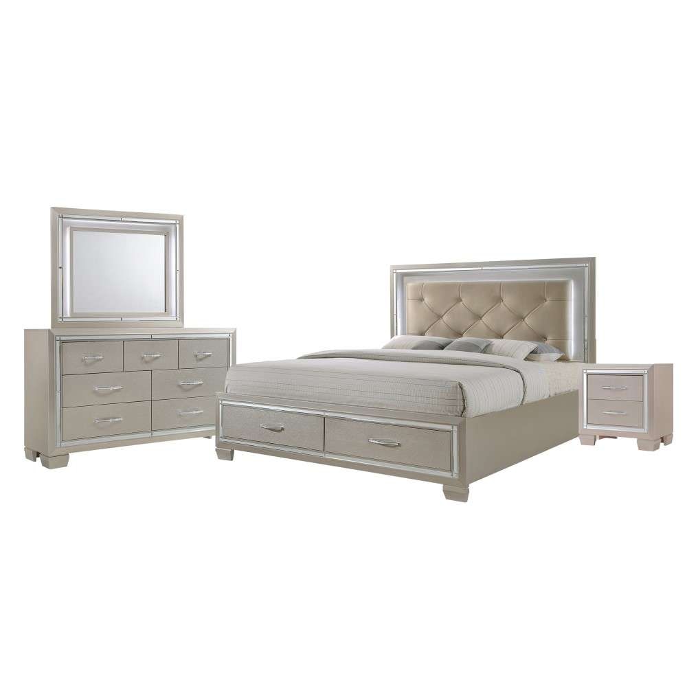 Picket House Furnishings - Glamour King Platform Storage 4PC Bedroom Set - LT1504KB veiw 1