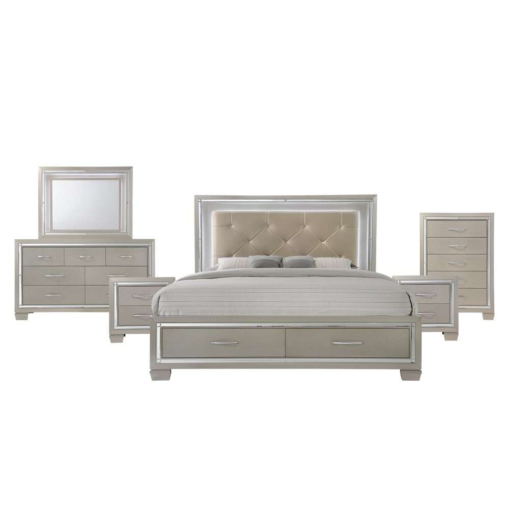 Picket House Furnishings - Glamour King Platform Storage 6PC Bedroom Set - LT1506KB veiw 2