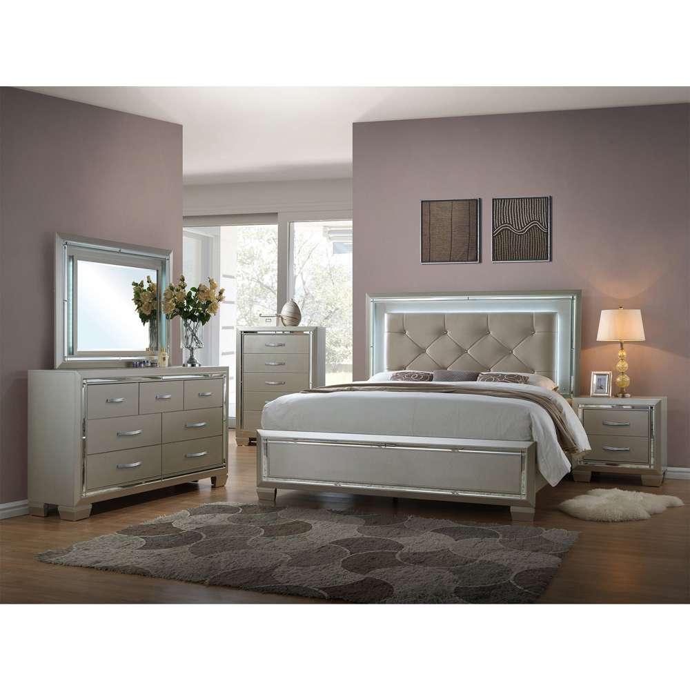 Picket House Furnishings - Glamour Queen Panel 4PC Bedroom Set - LT100QB4PC veiw 3