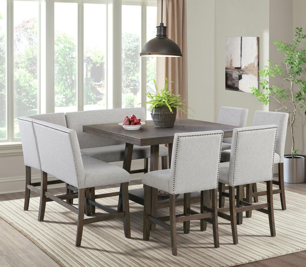 Picket House Furnishings -  Hester Counter Bench with Upholstered Back and Grey Fabric in Brown - D-7670-5-CBN2 veiw 4