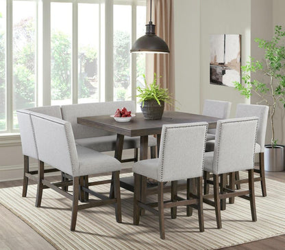 Picket House Furnishings -  Hester Counter Bench with Upholstered Back and Grey Fabric in Brown - D-7670-5-CBN2 veiw 4