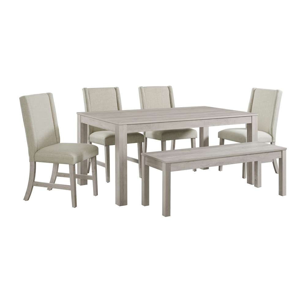 Picket House Furnishings - Holmes 6PC Standard Height Dining Set in White-Rectangular Table, Four Chairs & Bench - D-6460-3-DT-6PC veiw 1