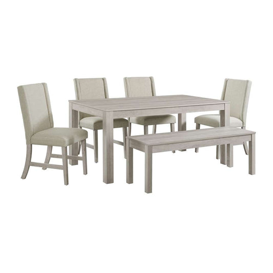 Picket House Furnishings - Holmes 6PC Standard Height Dining Set in White-Rectangular Table, Four Chairs & Bench - D-6460-3-DT-6PC veiw 1