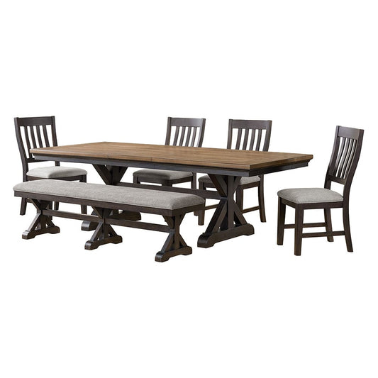 Picket House Furnishings -  Johnshaven 6PC Standard Height Dining Set in Espresso and Brown-Table, Four Chairs & Bench - D-16670-8-DT-6PC view 1