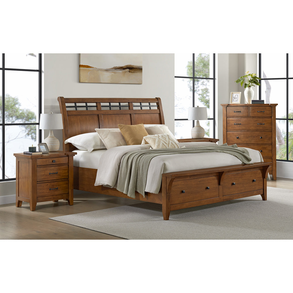 Picket House Furnishings - Joseph King Sleigh Storage 4PC Bedroom Set in Chestnut - B-15580-5-KSB-NSCH view 3