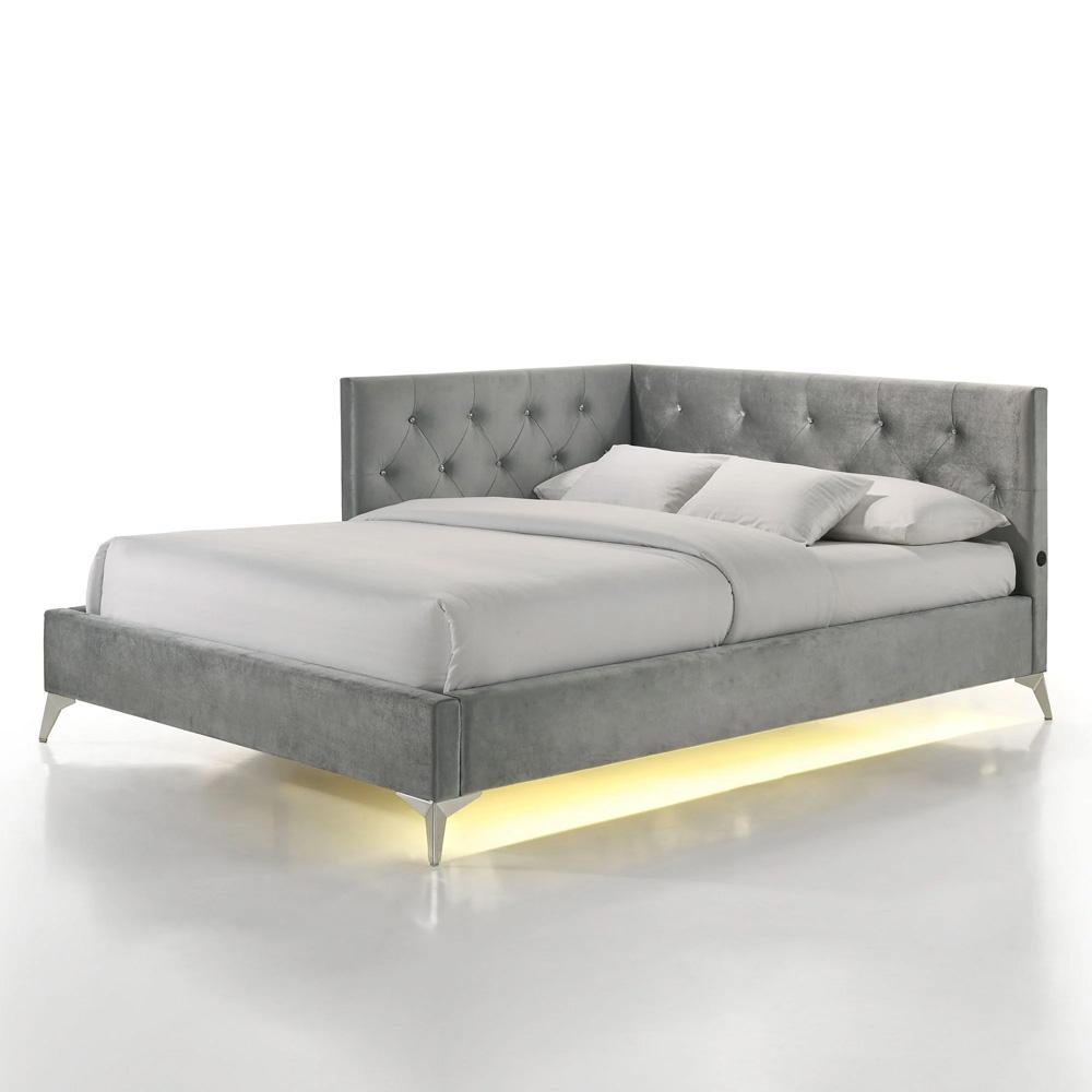 Picket House Furnishings - Juniper Full UPH Corner Bed with LED and USB in Grey - B-480-3-FCB veiw 1