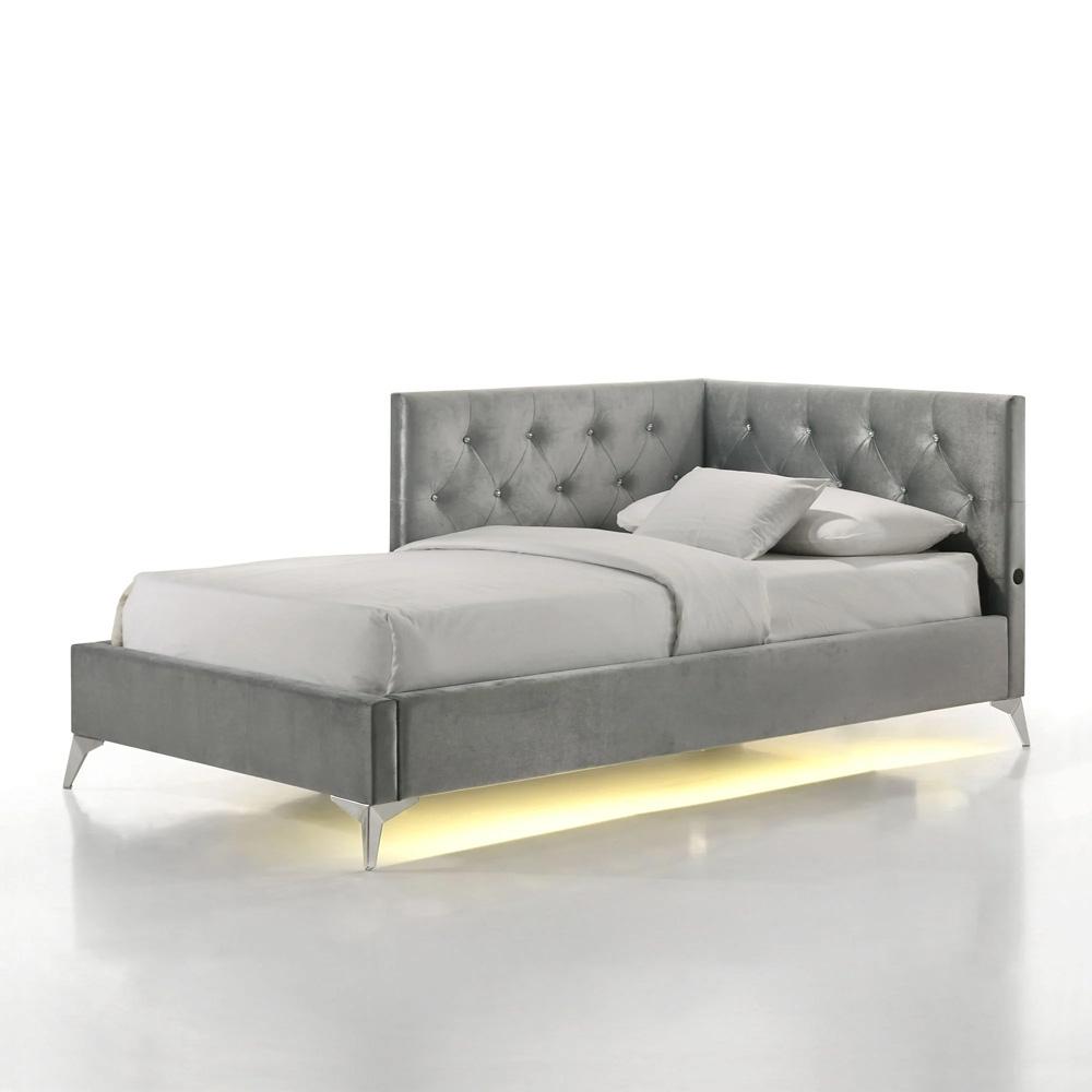 Picket House Furnishings - Juniper Twin UPH Corner Bed with LED and USB in Grey - B-480-3-TCB veiw 1