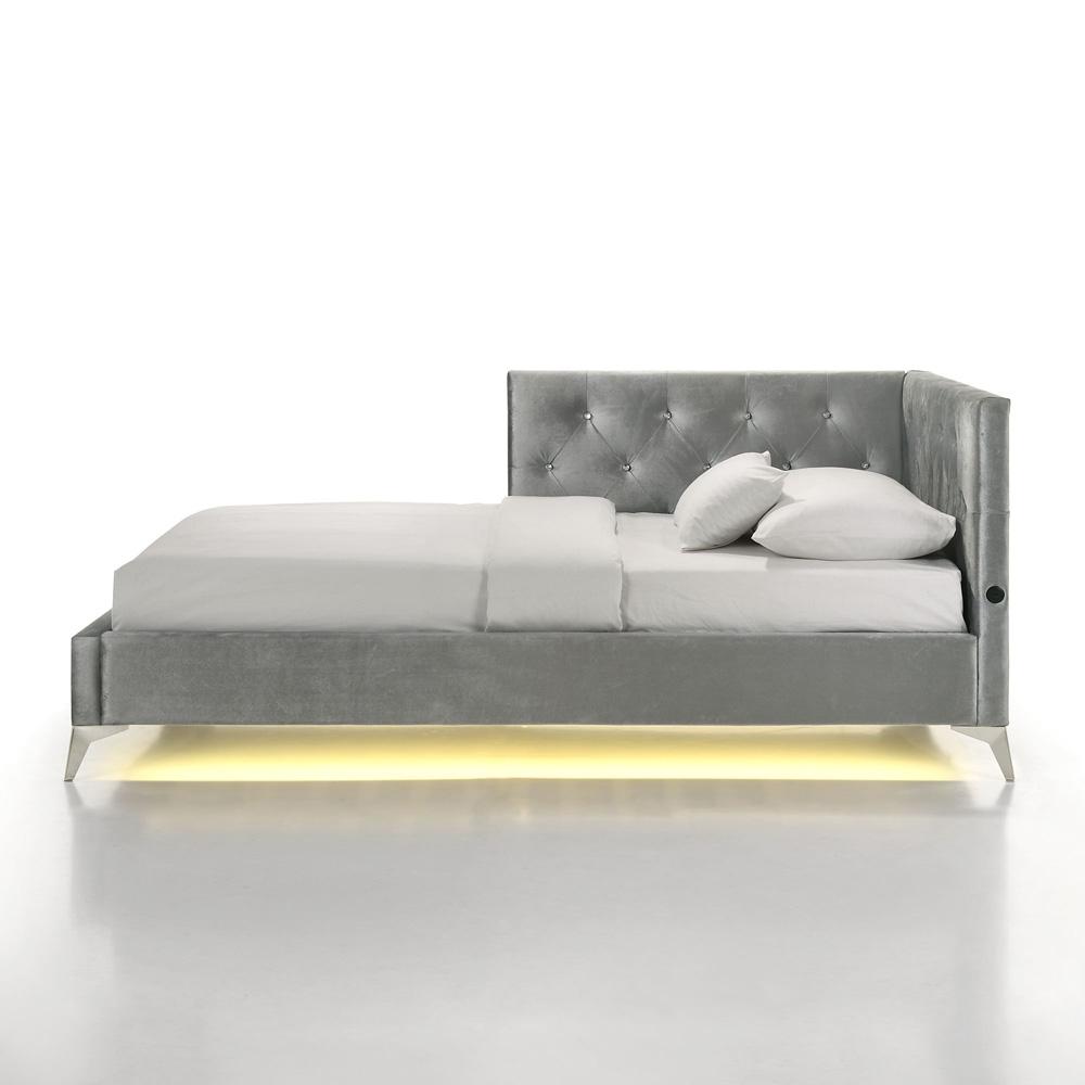 Picket House Furnishings - Juniper Twin UPH Corner Bed with LED and USB in Grey - B-480-3-TCB veiw 2