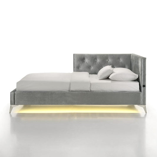 Picket House Furnishings - Juniper Twin UPH Corner Bed with LED and USB in Grey - B-480-3-TCB veiw 2