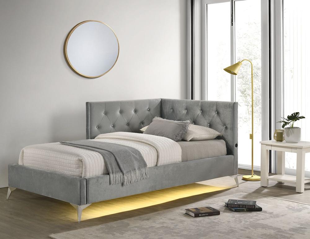 Picket House Furnishings - Juniper Twin UPH Corner Bed with LED and USB in Grey - B-480-3-TCB veiw 6