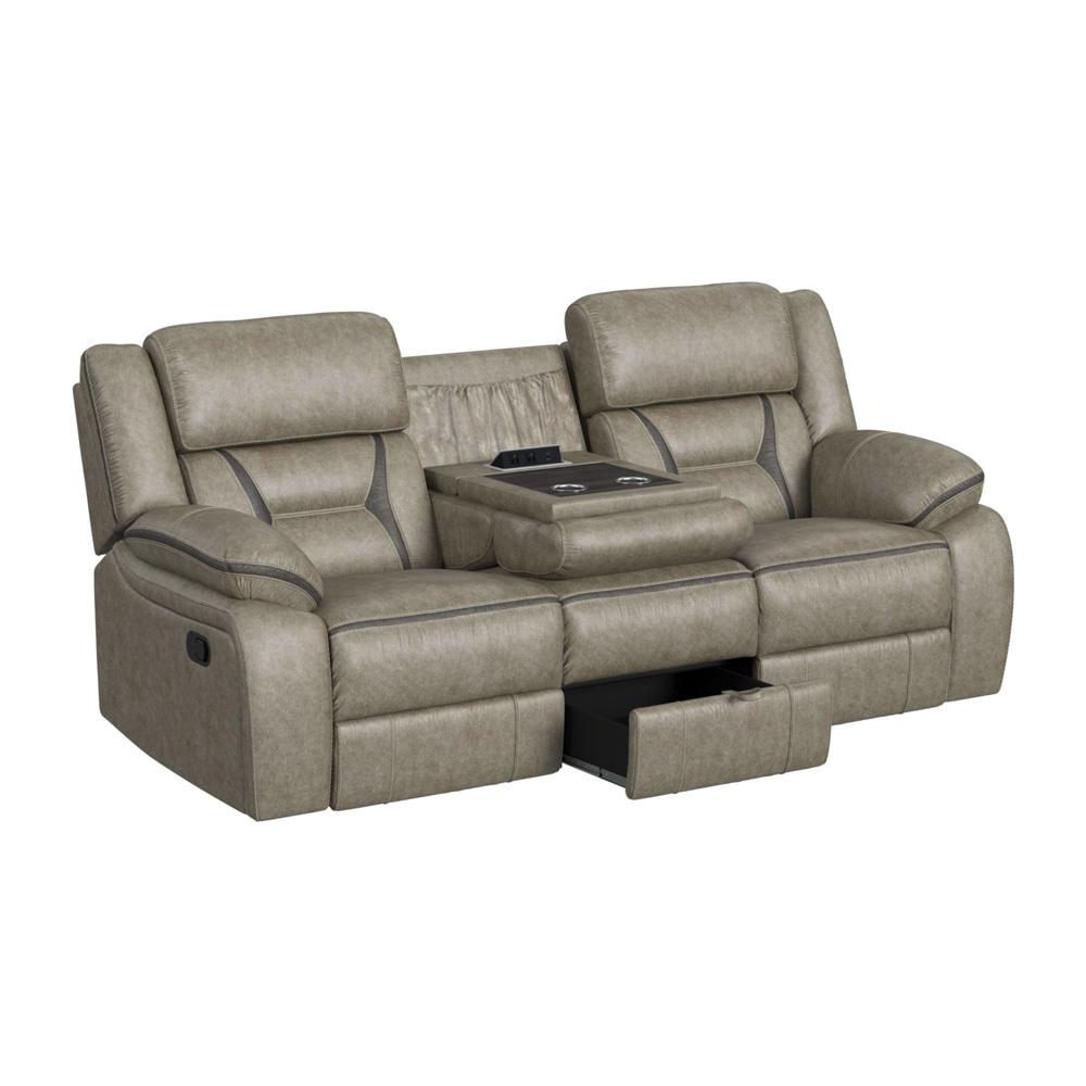 Picket House Furnishings -  Kaoru Motion Sofa with DDT, Drawer and PWS in Corral Grey - U-8490-9760-308D veiw 3