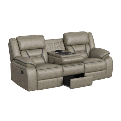 Picket House Furnishings -  Kaoru Motion Sofa with DDT, Drawer and PWS in Corral Grey - U-8490-9760-308D veiw 3