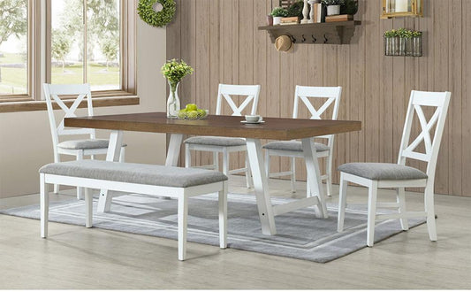 Picket House Furnishings -  Leena 6PC Dining Set with Table, 4 Chairs, and Bench in Oak and Antique White - D-9610-7-6DS veiw 1