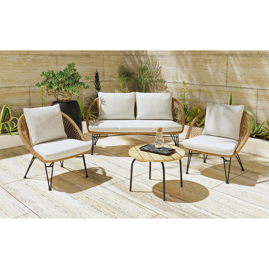 Picket House Furnishings - Lilly Outdoor Seating 4PC Set - Black, Natural and Olefin Beige - O-17940-6-4OS view 2