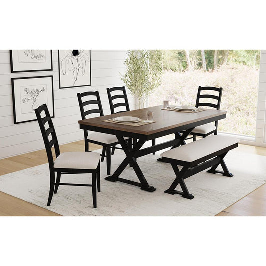 Picket House Furnishings - Lorraine 6PC Dining Set with Table, 4 Chairs, and Bench in Oak and Black - D-14460-8-6DS veiw 1