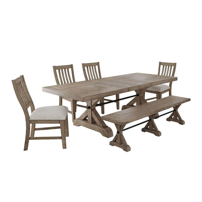 Picket House Furnishings - Marietta 6PC Standard Height Dining Set in Medium Brown-Table, Four Chairs & Bench - D-12830-3-DT-6PC veiw 1
