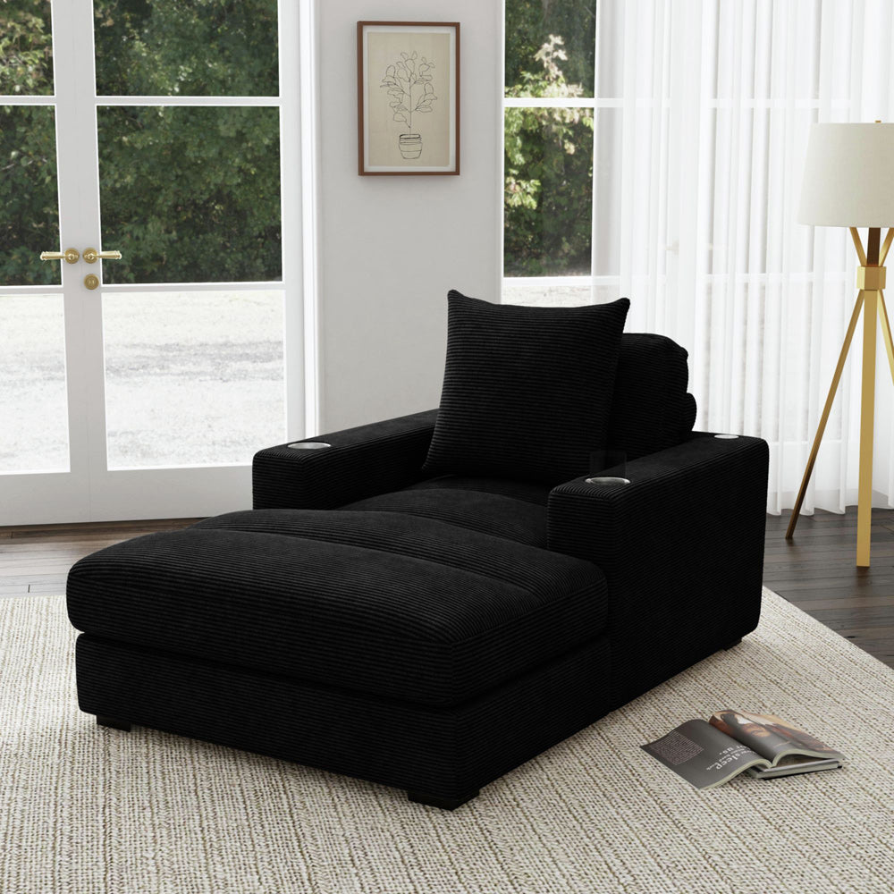 Picket House Furnishings - Mesa Chaise with 1 Pillow 20", 2 Cupholders and 2 USB in Steno Black - U-8540-9446-110C view 1