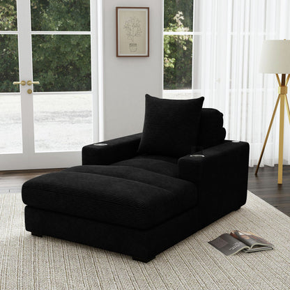 Picket House Furnishings - Mesa Chaise with 1 Pillow 20", 2 Cupholders and 2 USB in Steno Black - U-8540-9446-110C view 1