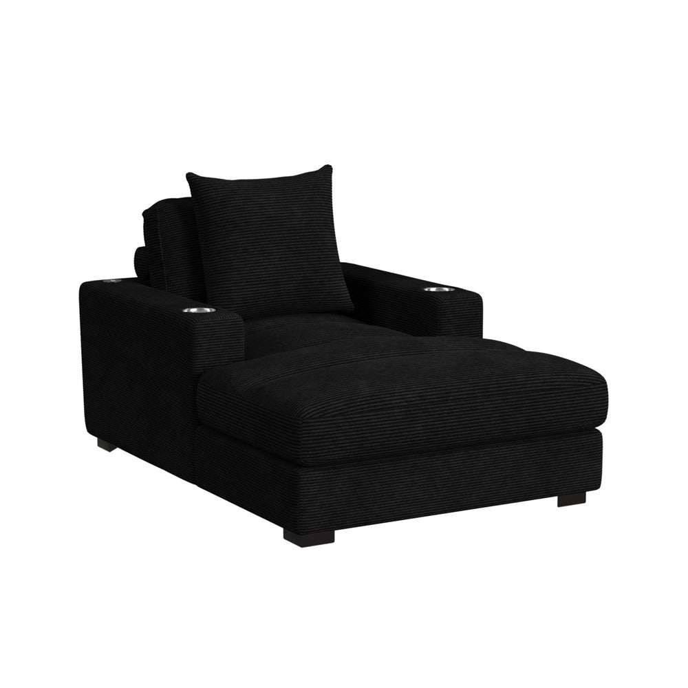 Picket House Furnishings - Mesa Chaise with 1 Pillow 20", 2 Cupholders and 2 USB in Steno Black - U-8540-9446-110C view 2