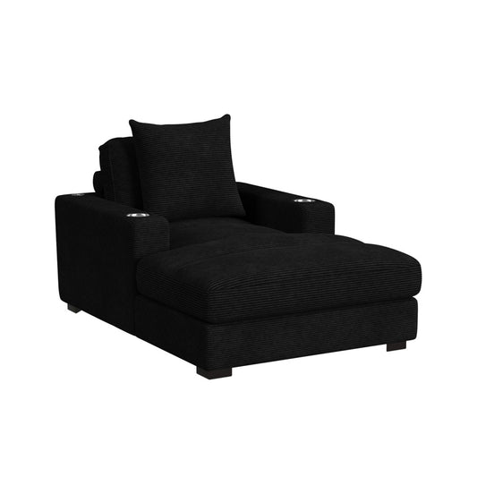 Picket House Furnishings - Mesa Chaise with 1 Pillow 20", 2 Cupholders and 2 USB in Steno Black - U-8540-9446-110C view 2