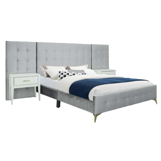 Picket House Furnishings - Mila King Bed in WL001 Silver Grey w/ 2 End Tables - UB-4210-8020-KB veiw 1