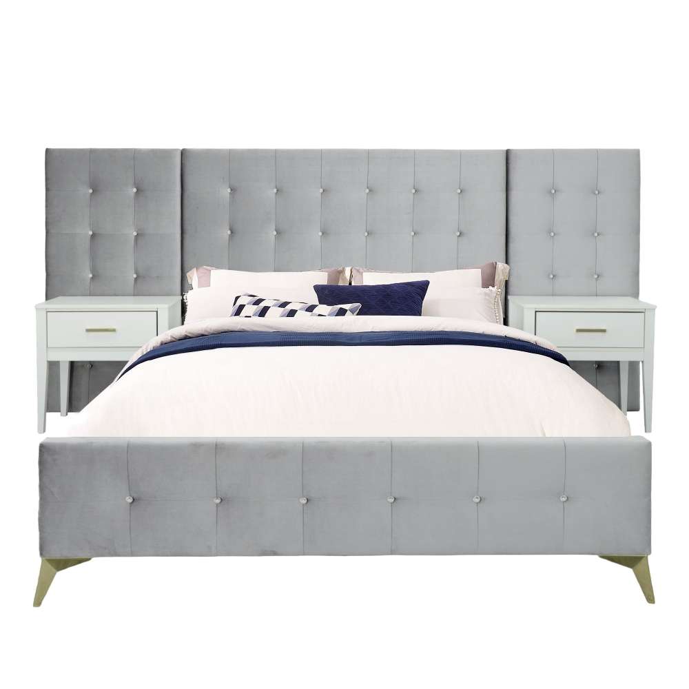 Picket House Furnishings - Mila Queen Bed in WL001 Silver Grey w/ 2 End Tables - UB-4210-8020-QB veiw 2