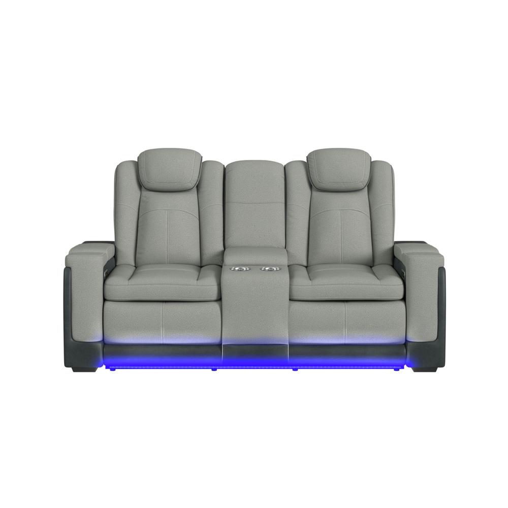 Picket House Furnishings - Niven Power Motion Loveseat with Power Headrest, Led, and Console in Rocky Cement/Charcoal - U-13660-10562-285PP veiw 3