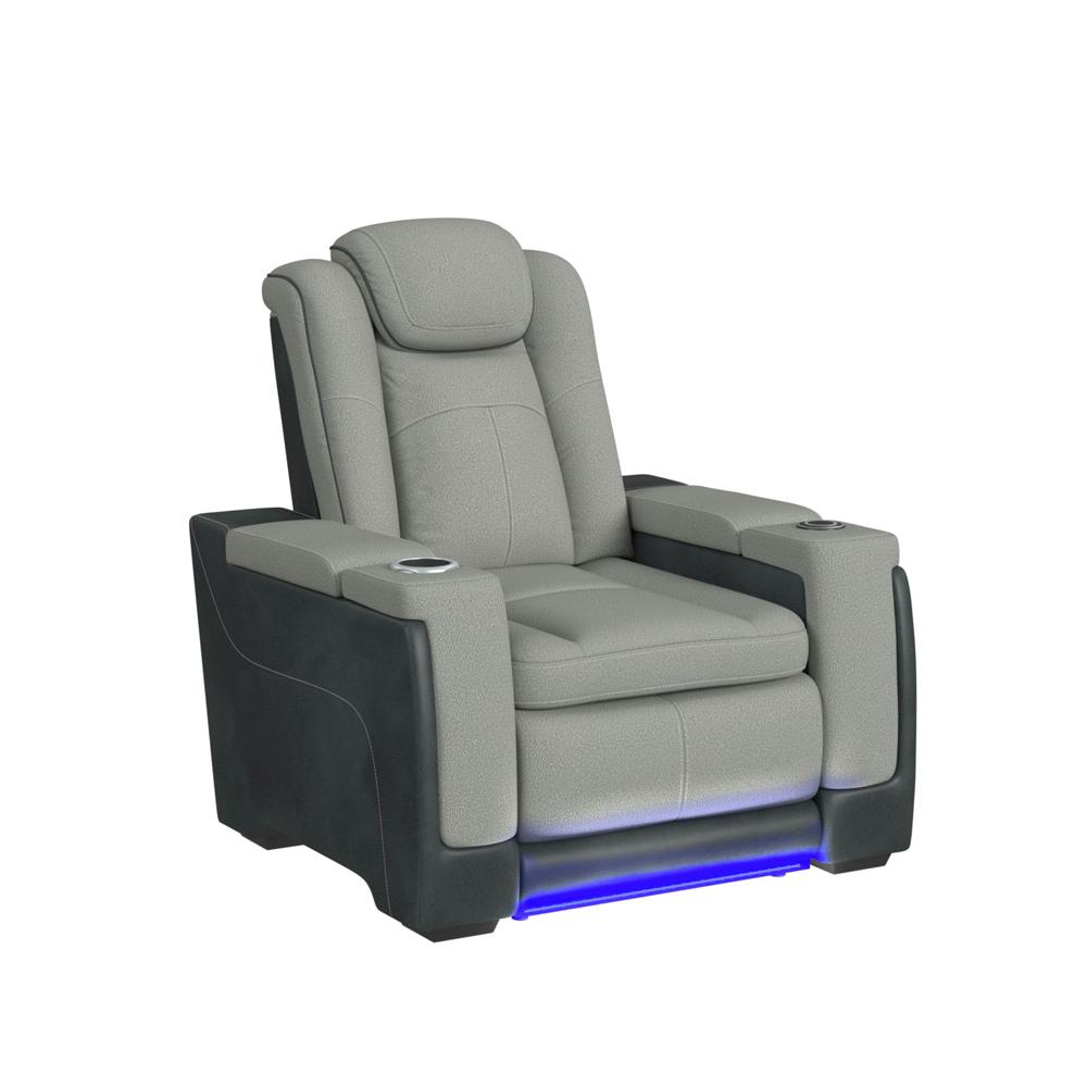 Picket House Furnishings - Niven Power Motion Recliner with Power Headrest, Led, Wireless Charger and Cup Holder in Rocky Cement/Charcoal - U-13660-10562-105PP veiw 1