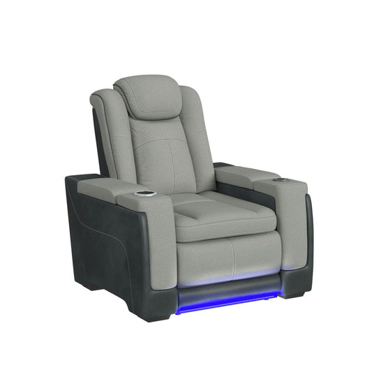 Picket House Furnishings - Niven Power Motion Recliner with Power Headrest, Led, Wireless Charger and Cup Holder in Rocky Cement/Charcoal - U-13660-10562-105PP veiw 1