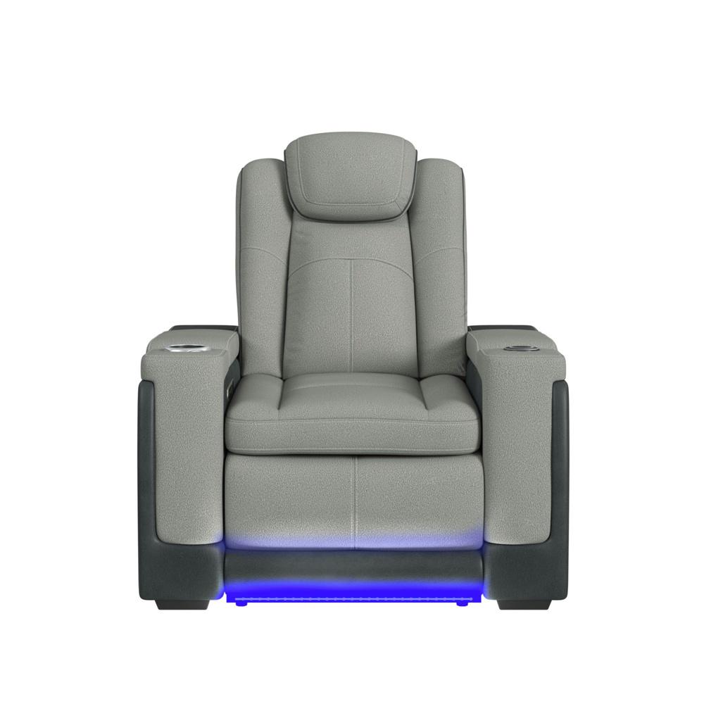 Picket House Furnishings - Niven Power Motion Recliner with Power Headrest, Led, Wireless Charger and Cup Holder in Rocky Cement/Charcoal - U-13660-10562-105PP veiw 3