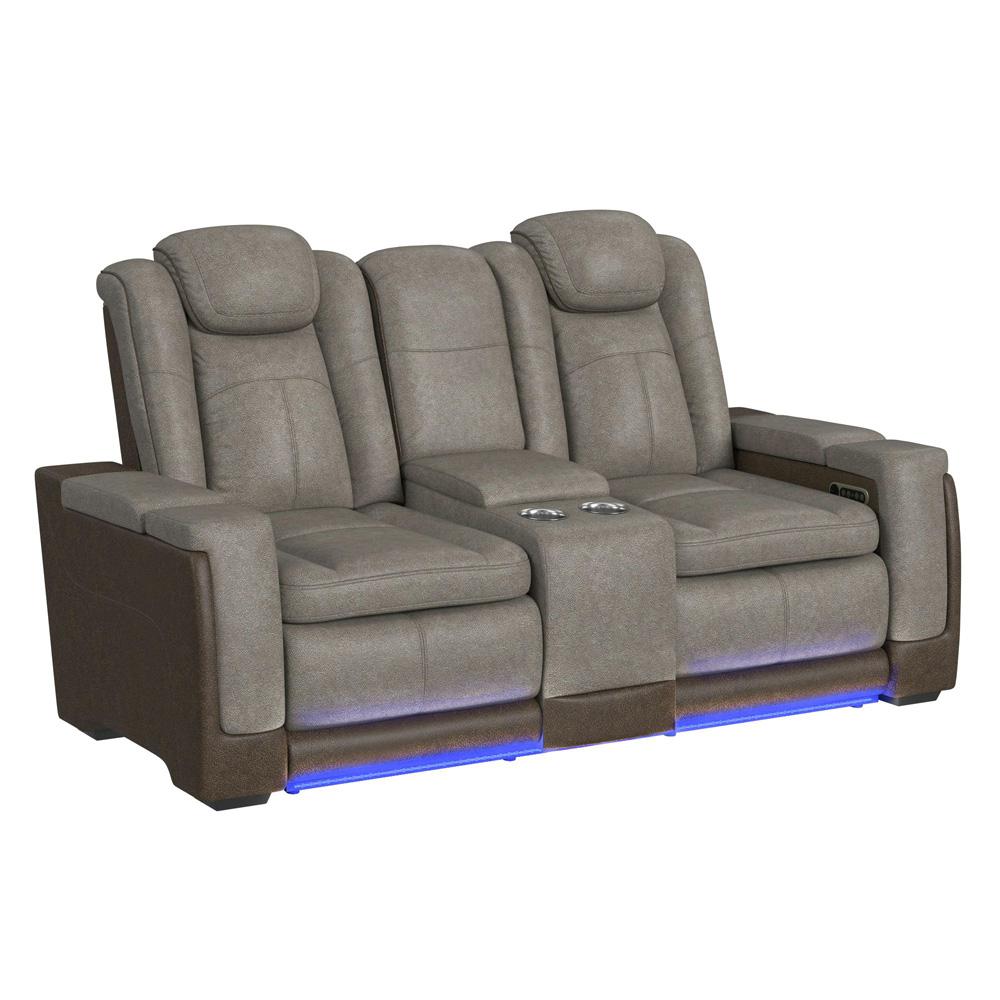 Picket House Furnishings -  Niven Power Motion Loveseat with Power Headrest, Led, and Console in Rocky Grey/Brown - U-13660-10560-285PP veiw 2