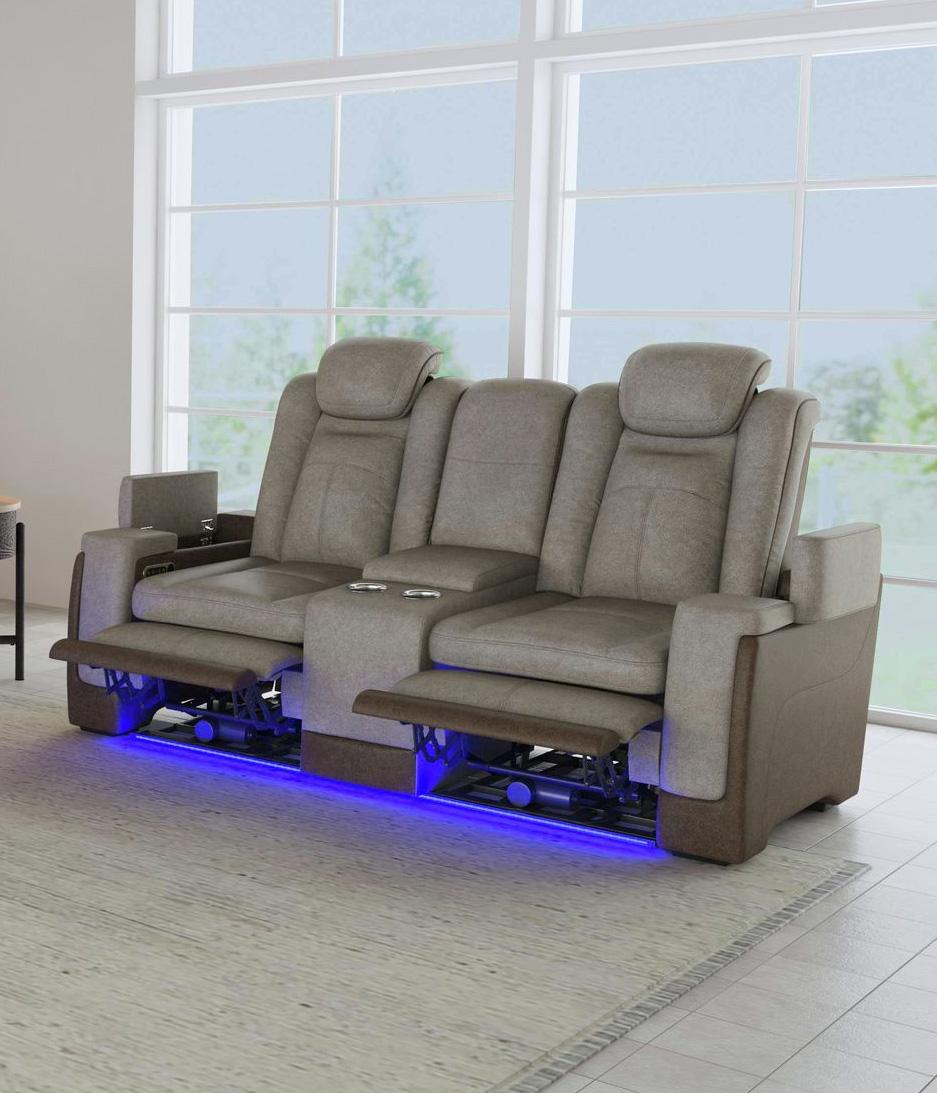 Picket House Furnishings -  Niven Power Motion Loveseat with Power Headrest, Led, and Console in Rocky Grey/Brown - U-13660-10560-285PP veiw 3
