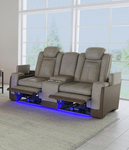 Picket House Furnishings -  Niven Power Motion Loveseat with Power Headrest, Led, and Console in Rocky Grey/Brown - U-13660-10560-285PP veiw 3