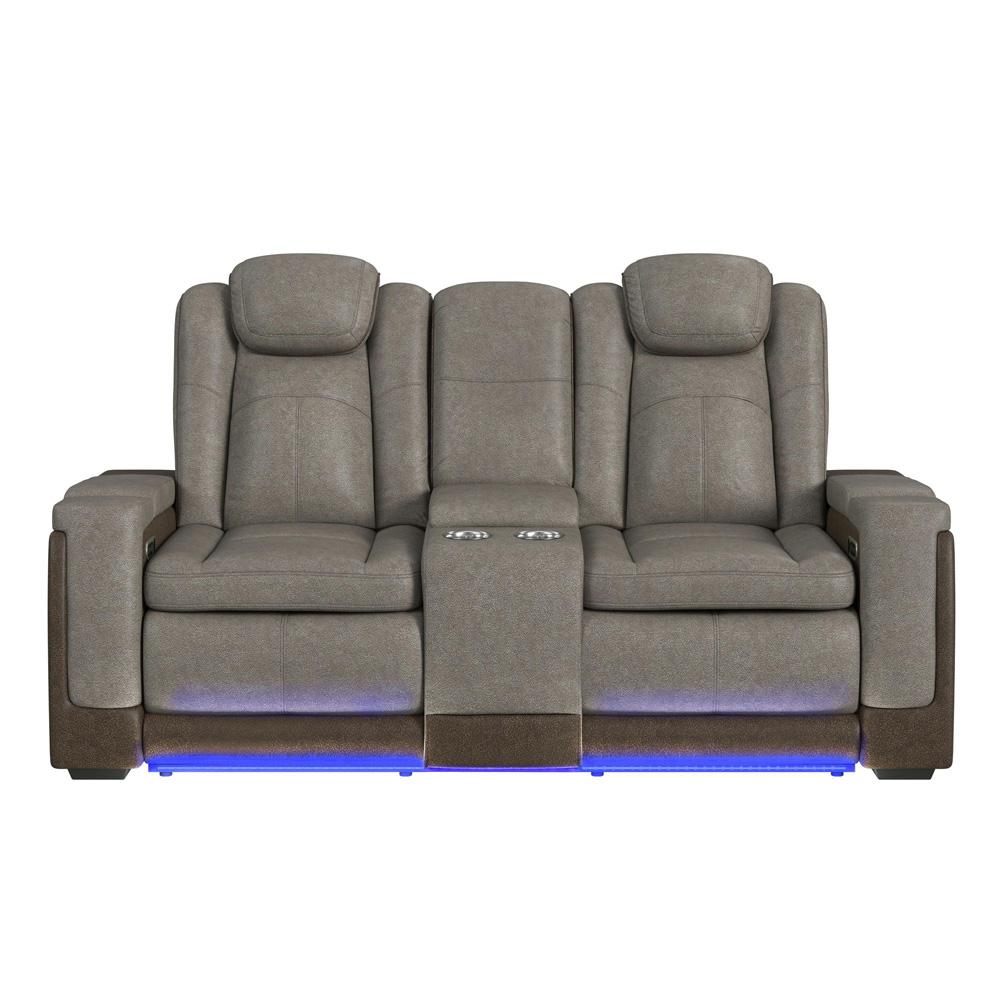 Picket House Furnishings -  Niven Power Motion Loveseat with Power Headrest, Led, and Console in Rocky Grey/Brown - U-13660-10560-285PP veiw 4