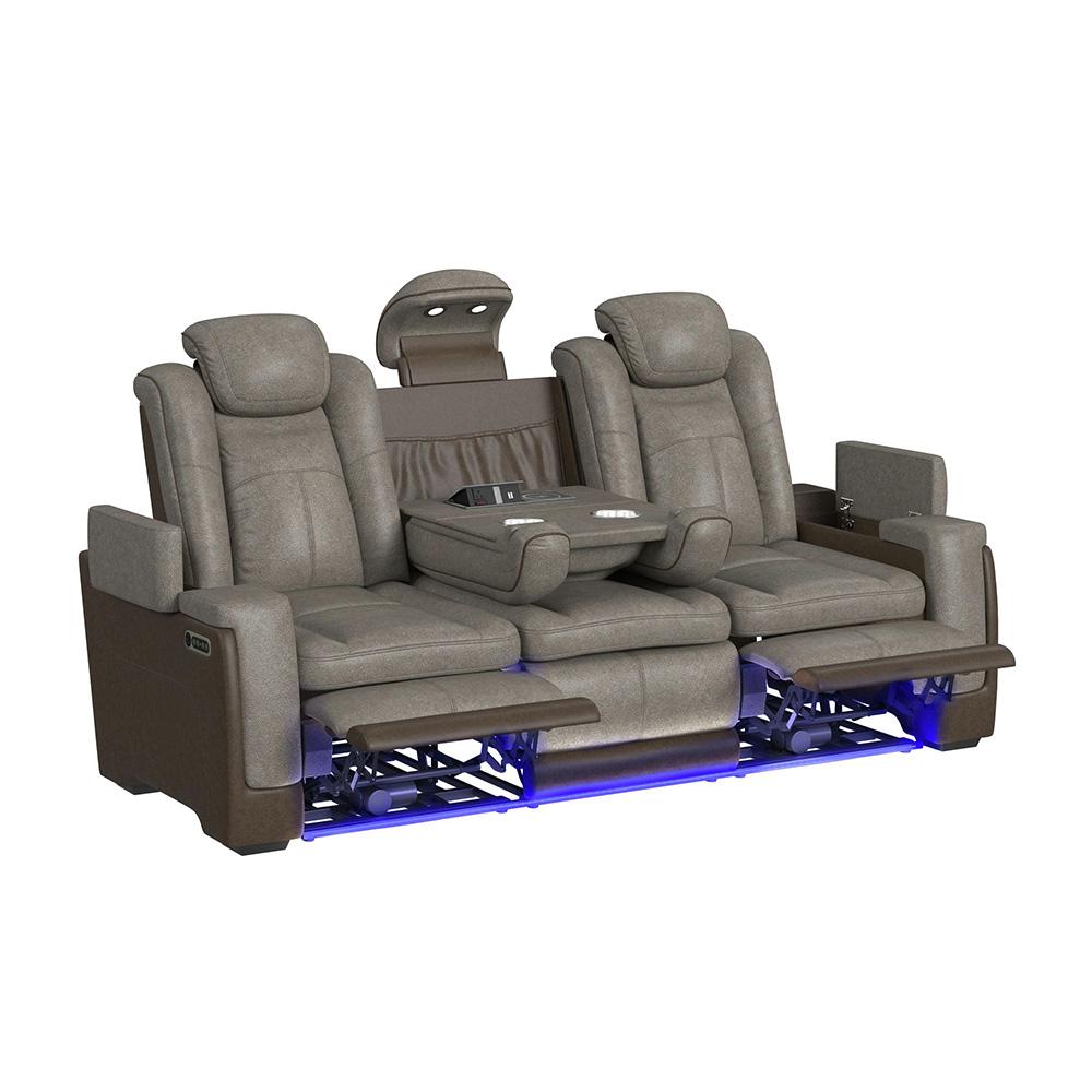Picket House Furnishings -  Niven Power Motion Sofa with Power Headrest, Led, DDT, reading light and PWS in Rocky Grey/Brown - U-13660-10560-308PP veiw 3