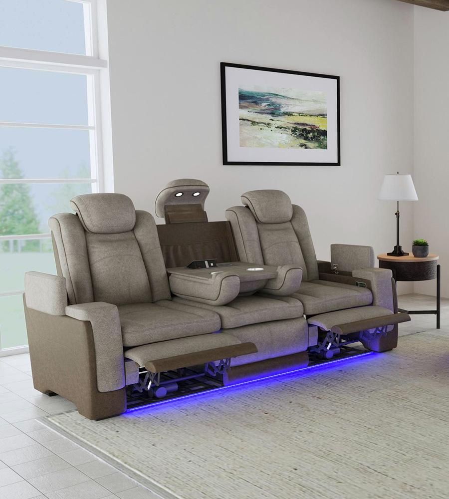 Picket House Furnishings -  Niven Power Motion Sofa with Power Headrest, Led, DDT, reading light and PWS in Rocky Grey/Brown - U-13660-10560-308PP veiw 5
